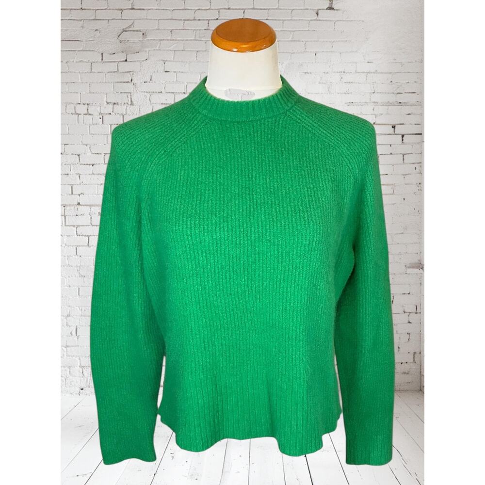 Whistles Green Wool Blend Ribbed Sweater | Raglan Sleeve Knit | Size S